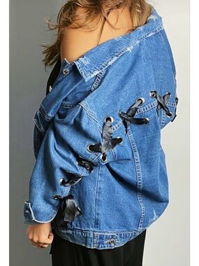 Signature8 Blue Denim Jacket with Black Lace-Up Eyelet Detail